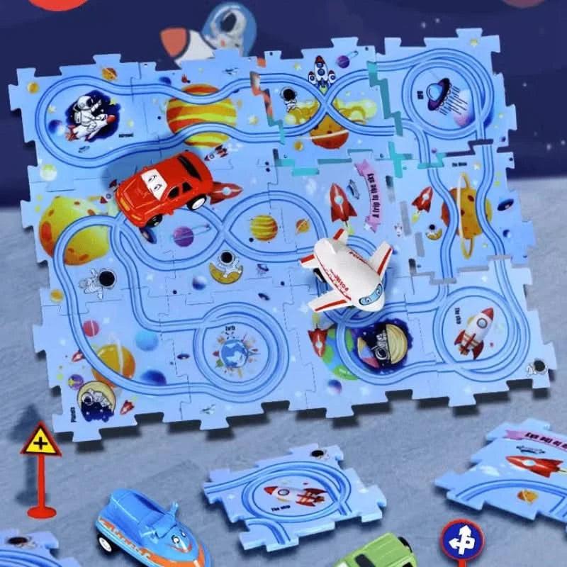 Circuit-puzzle éducatif avec véhicules électriques