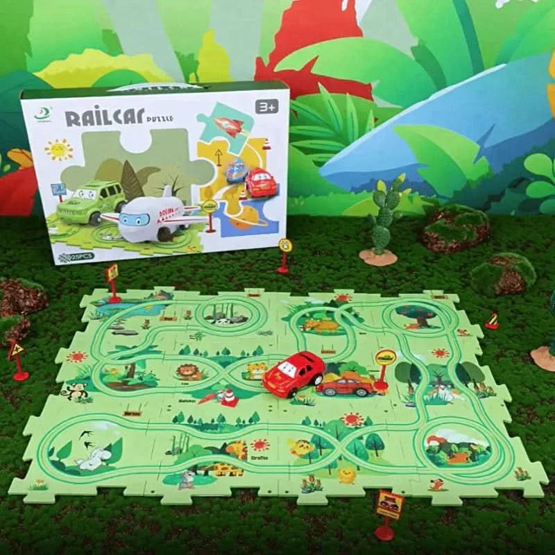 Circuit-puzzle éducatif avec véhicules électriques