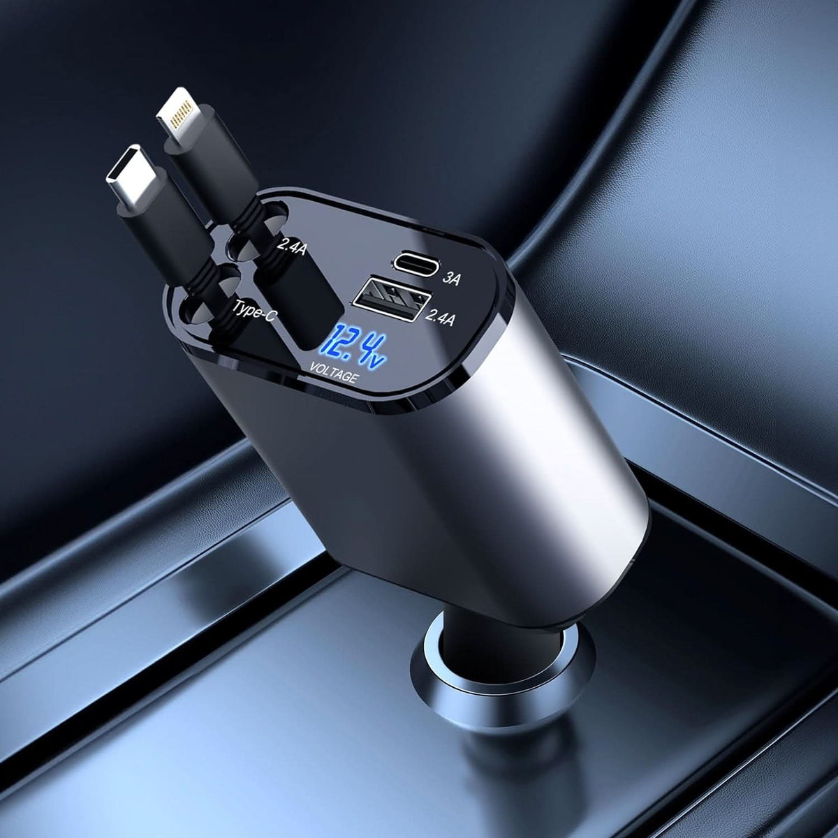 Nopean auton laturi, jossa on älykäs kaksois-USB-portti 4-in-1 