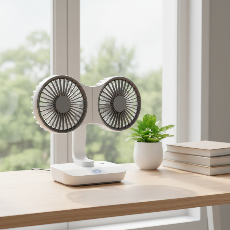 Nabíjateľný a nastaviteľný ventilátor s dvoma hlavami 