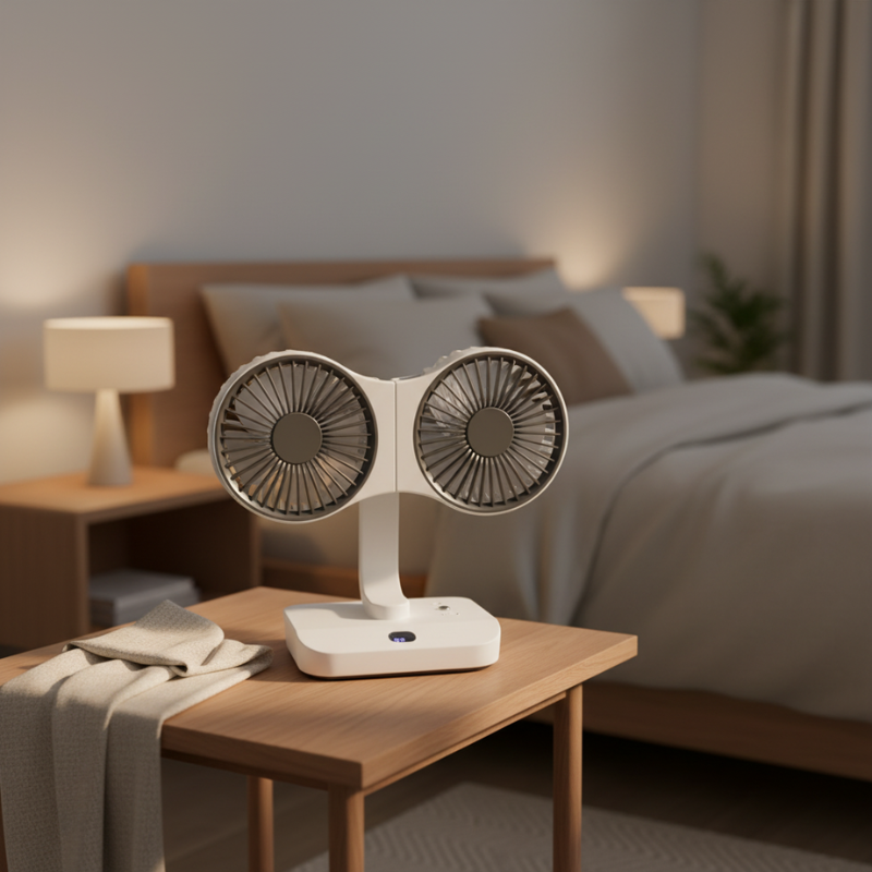 Nabíjateľný a nastaviteľný ventilátor s dvoma hlavami 