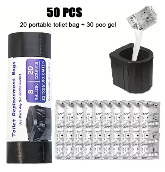 Refillkit för portabla toaletter — 20 påsar + 30 absorberande geléer 