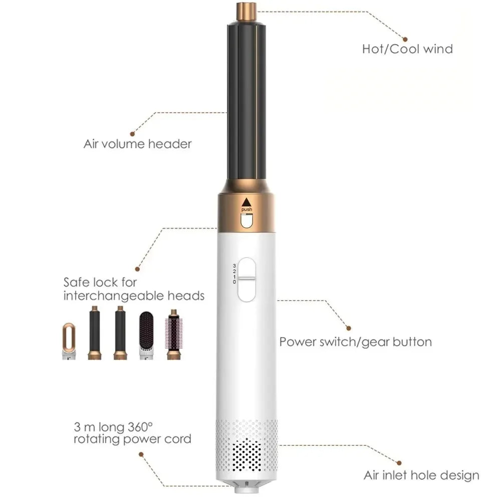 Style, straighten, and dry with a single 5-in-1 device 