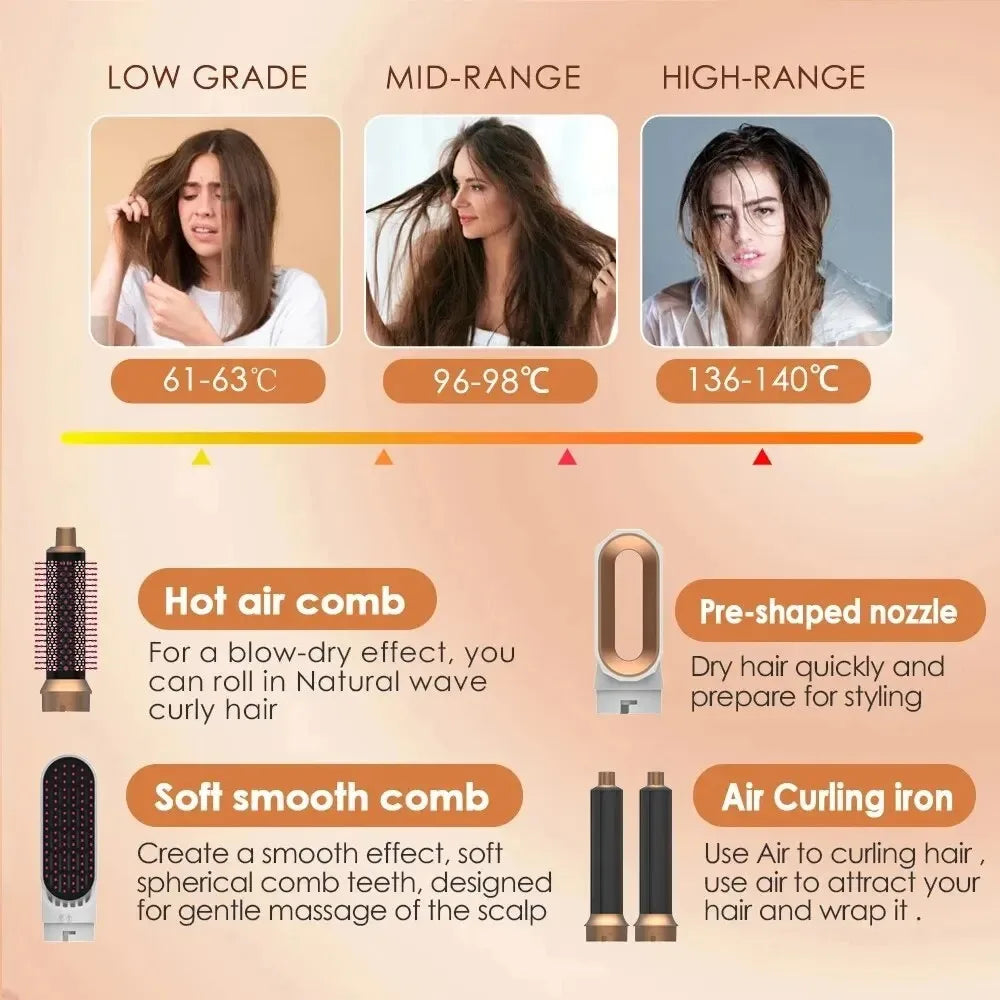 Style, straighten, and dry with a single 5-in-1 device 