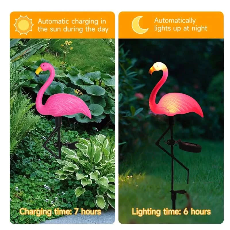 Zonnelamp flamingo Roze – Magische tuin 's nachts 